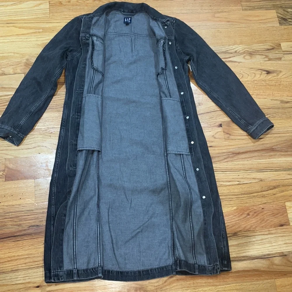 GAP Long Sleeve Denim Dress Icon Denim Duster Jacket Grey  Black M